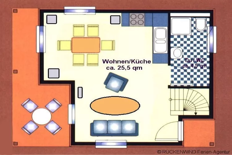 Haus 3 - Steg F - Comfort / 5 Personen-Plattegrond