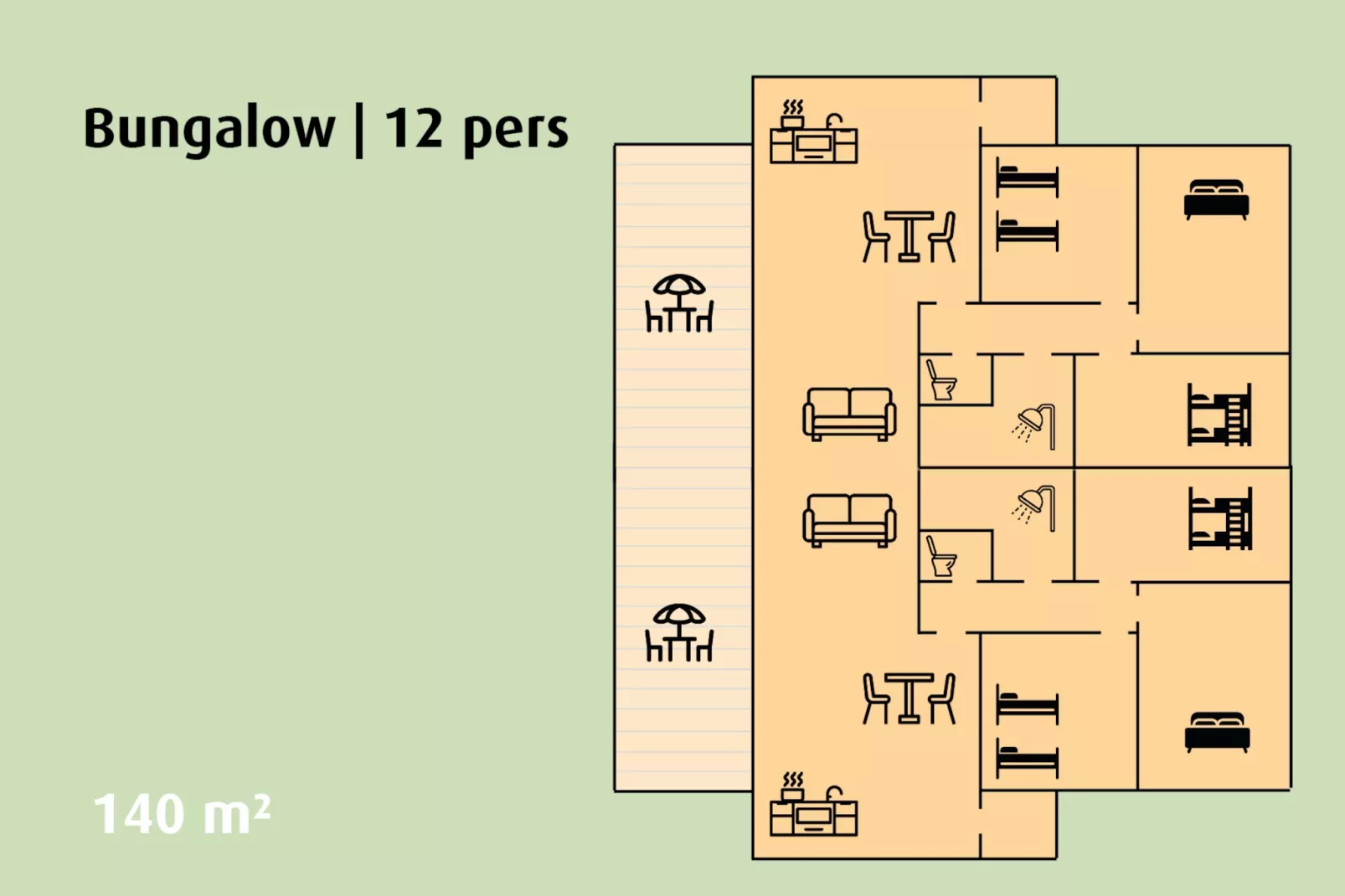 Bungalow | 12 people-Plattegrond