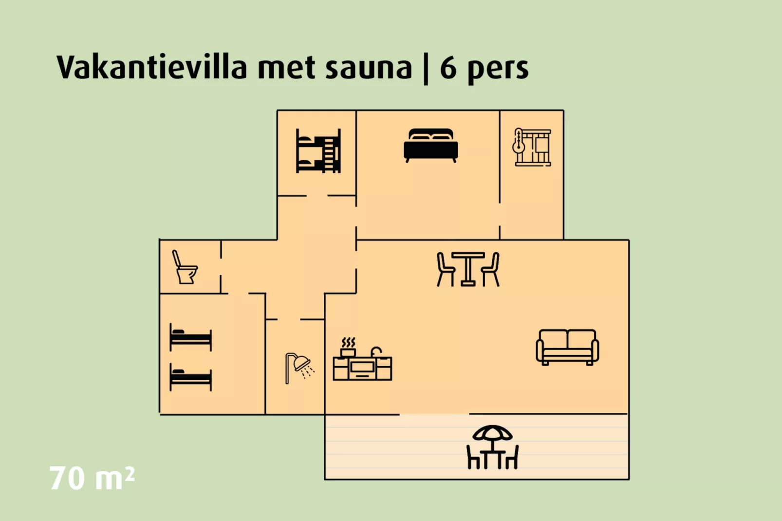 Holiday villa with sauna | 2 - 6 people-Plattegrond
