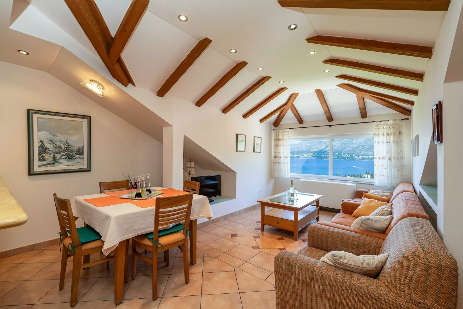 Villa Alegria Cavtat - Comfort Two Bedroom Apartment with Sea View (Apartment C)-Woonkamer