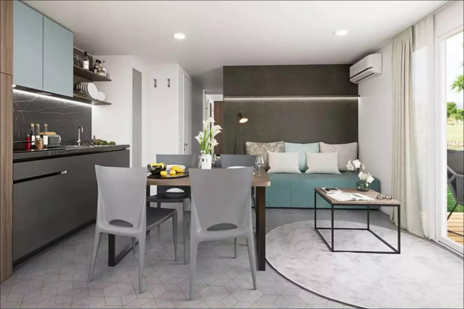 Mobile Homes Strasko Novalja Olive 34 qm für 5 Pers-Woonkamer