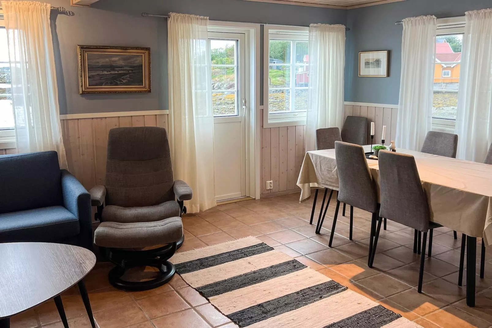 Zeezicht met boten en vissen-Binnen