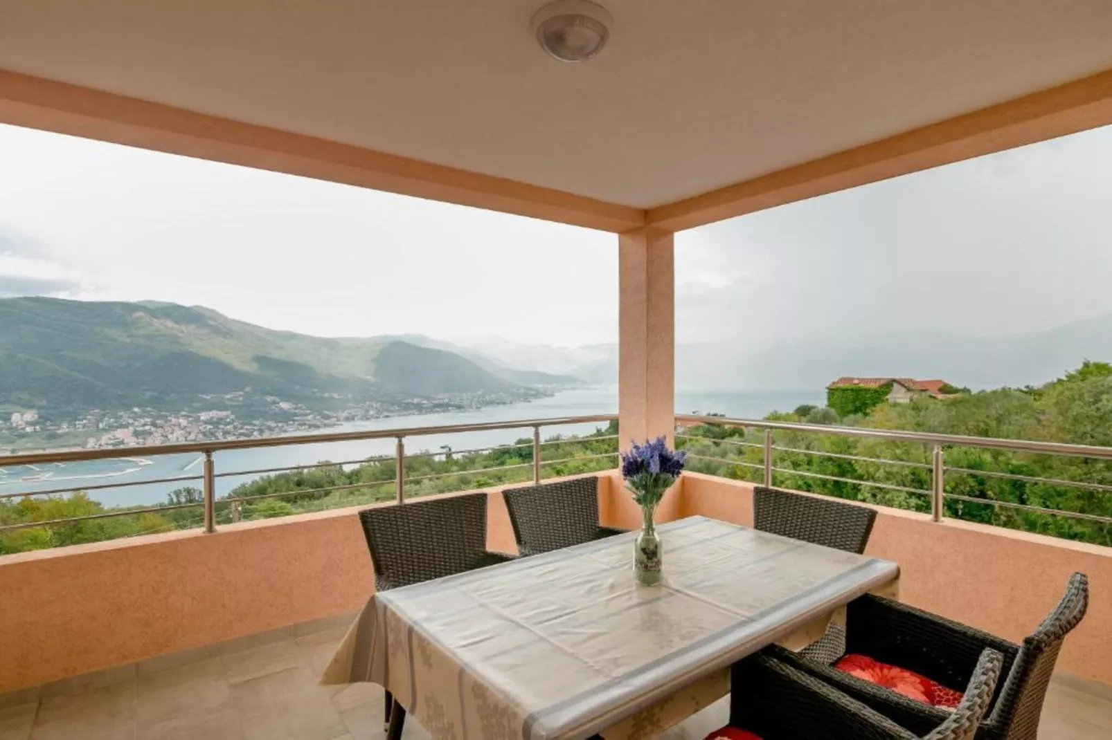 Tranquil Retreat with Private Pool in Lustica Bay - One Bedroom Apartment with Balcony and Sea View 1-Terrasbalkon