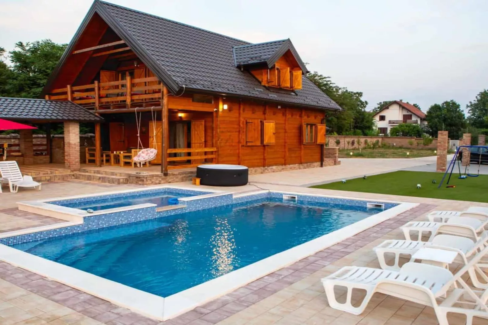 Wooden House Vučedol - Four bedroom villa-Zwembad