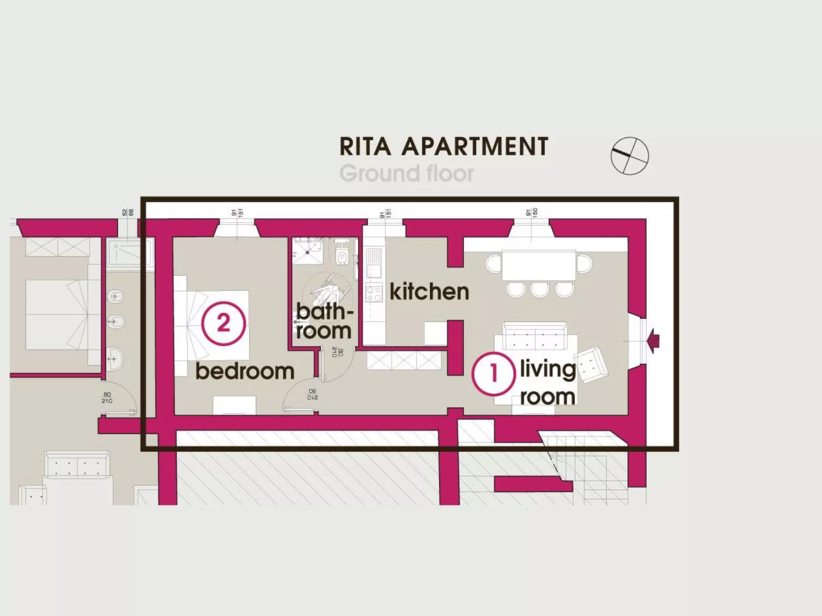 1-Schlafzimmer-Wohnung, die für Rollstuhlfahrer zugänglich ist-Binnen