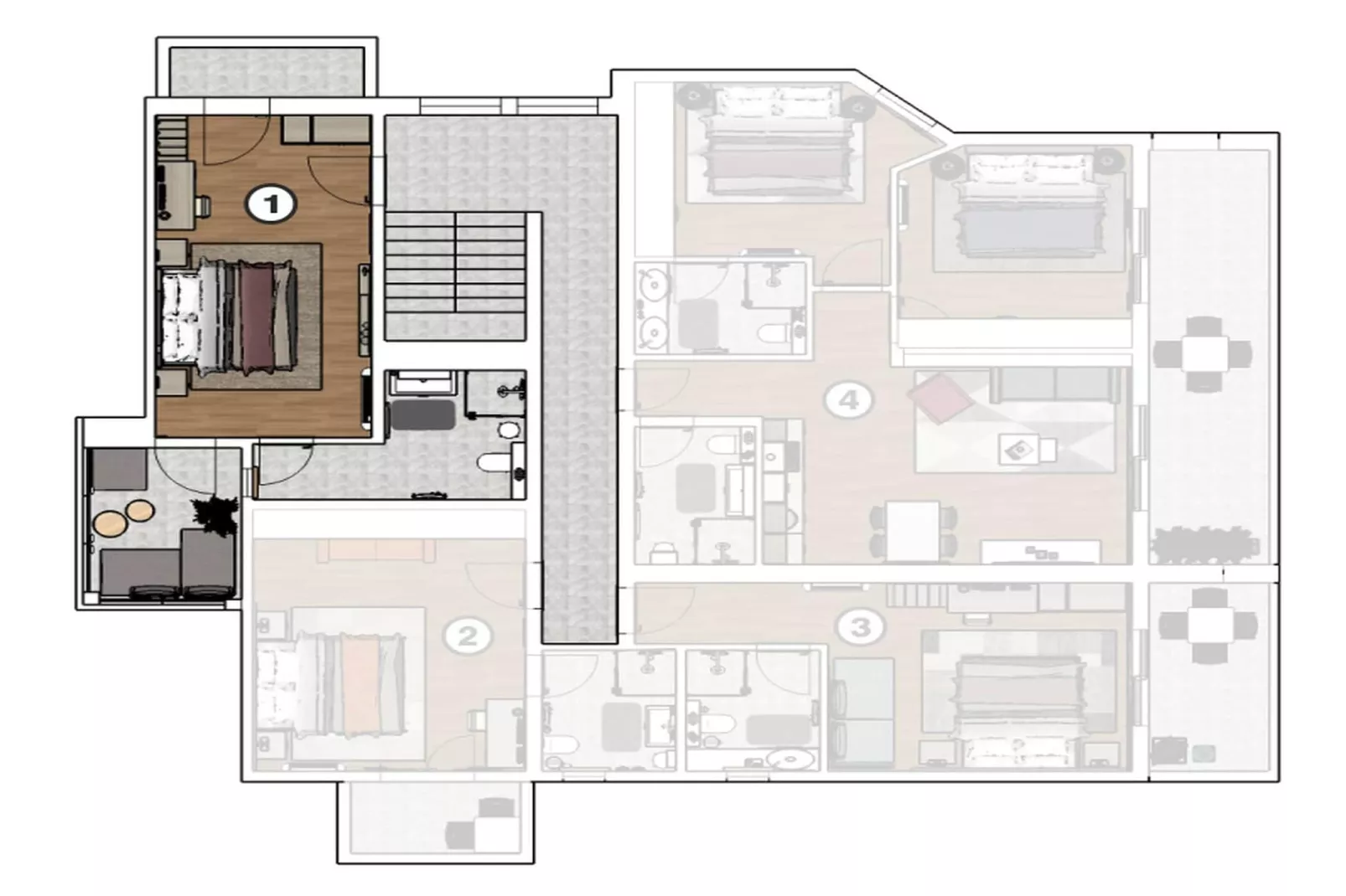 Hotelzimmer Suite 201 - Typ 2 - Plattegrond