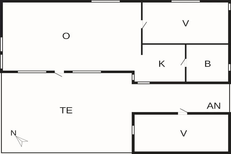 6 Pers., 2 Soveværelser,Stue/Bad - Plattegrond