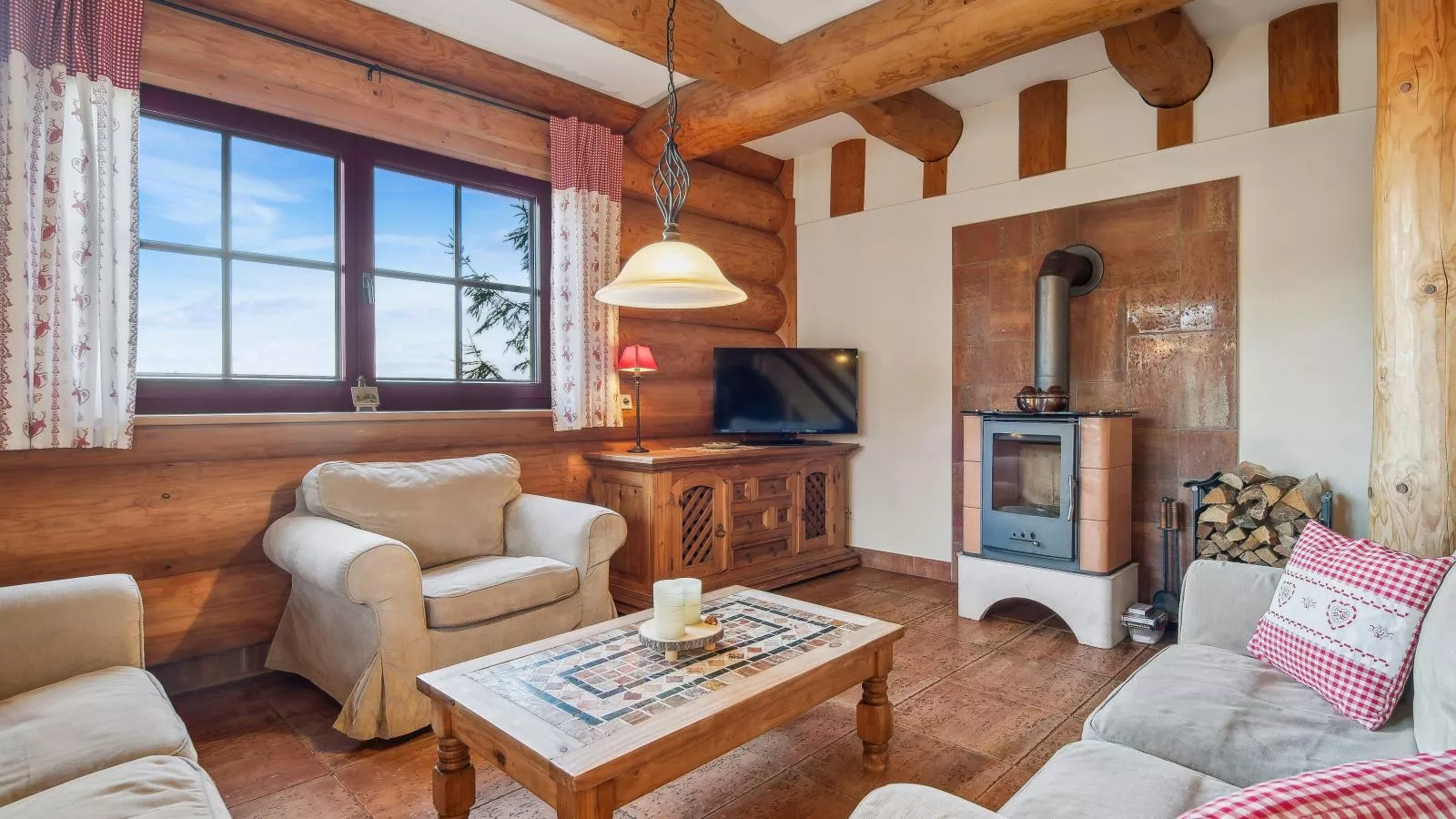 Naturstammhaus-Woonkamer