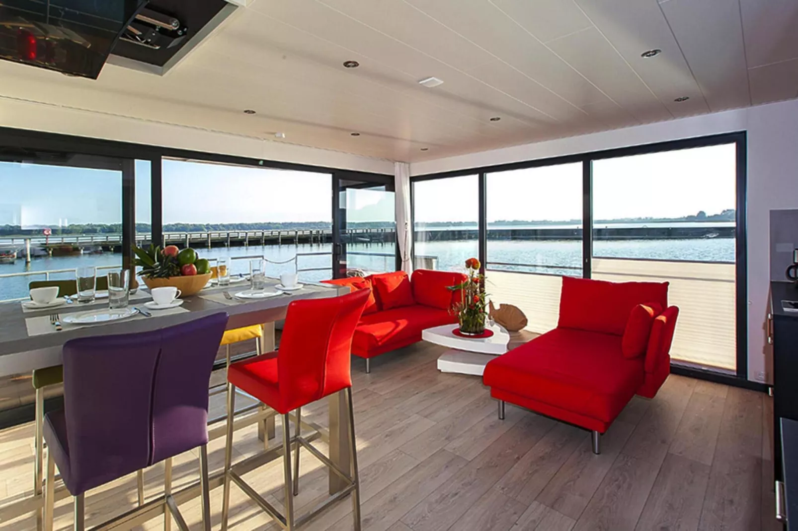 Houseboat Floating Houses Blue Active, Ribnitz-Damgarten-Blue Active - Woonkamer