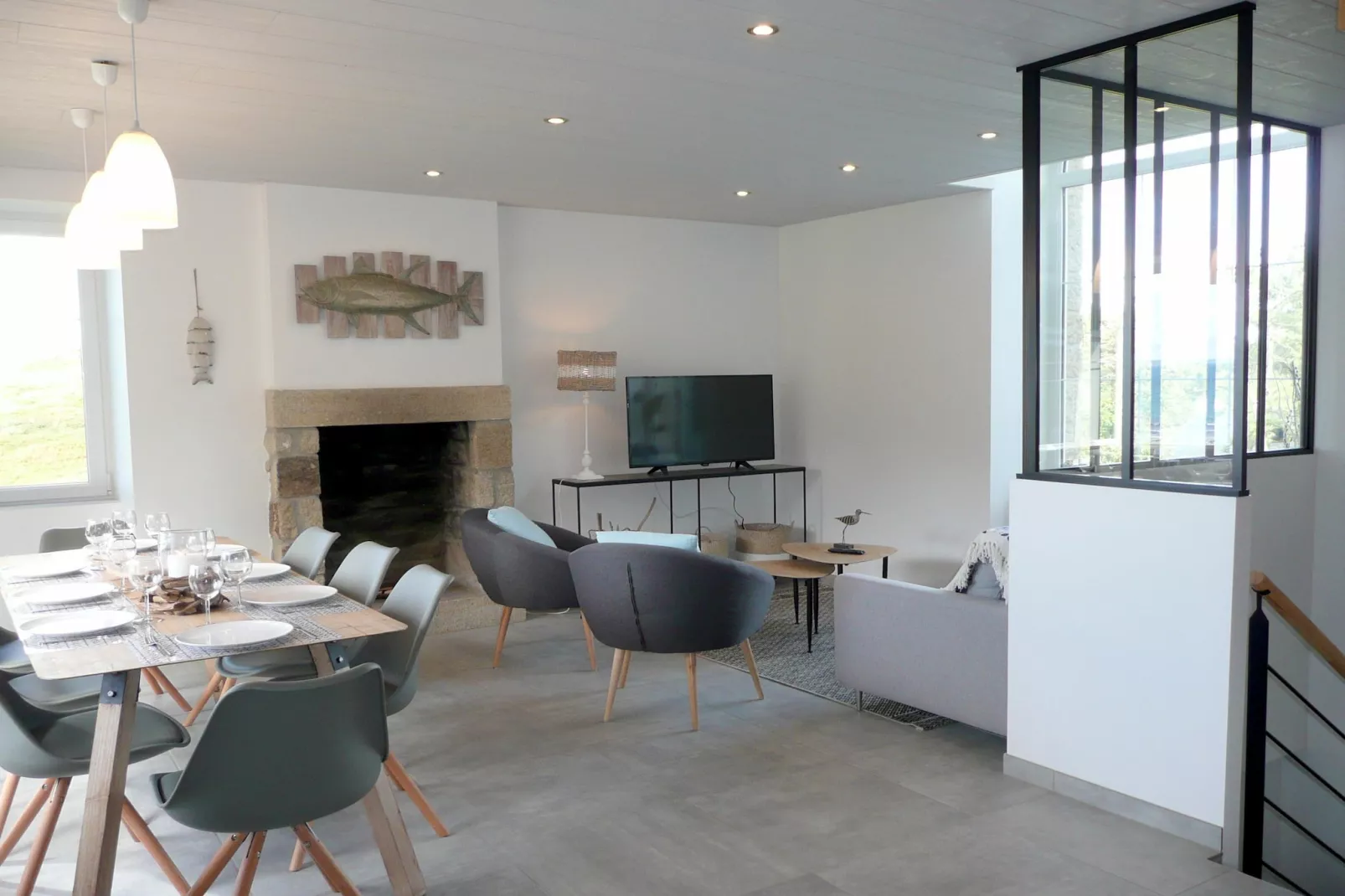 Ferienhaus mit Panorama-Meerblick Plonévez-Porzay - Woonkamer