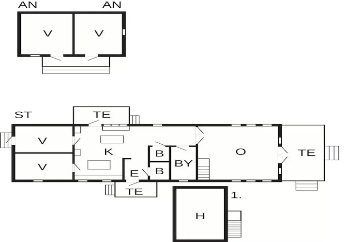 Kusthuisje met terras en barbecue - Plattegrond