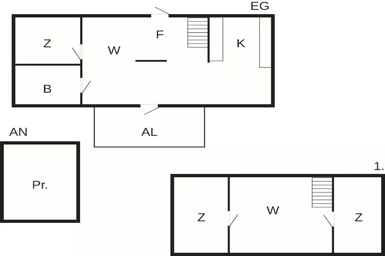 Rustig toevluchtsoord op het platteland met terras - Plattegrond