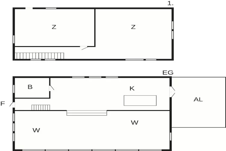 Rustig eilandhuis vlakbij de zee - Plattegrond