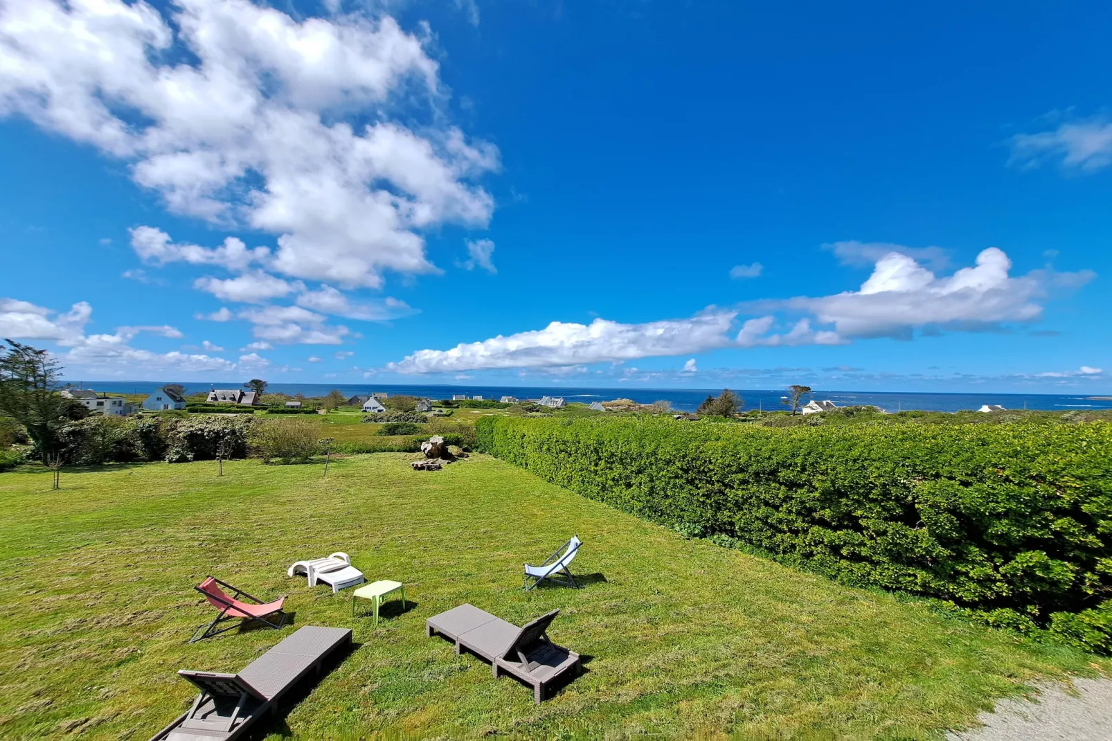 	Ferienhaus mit 180° Panorama Meerblick Lampaul-Plouarzel - Tuinen zomer