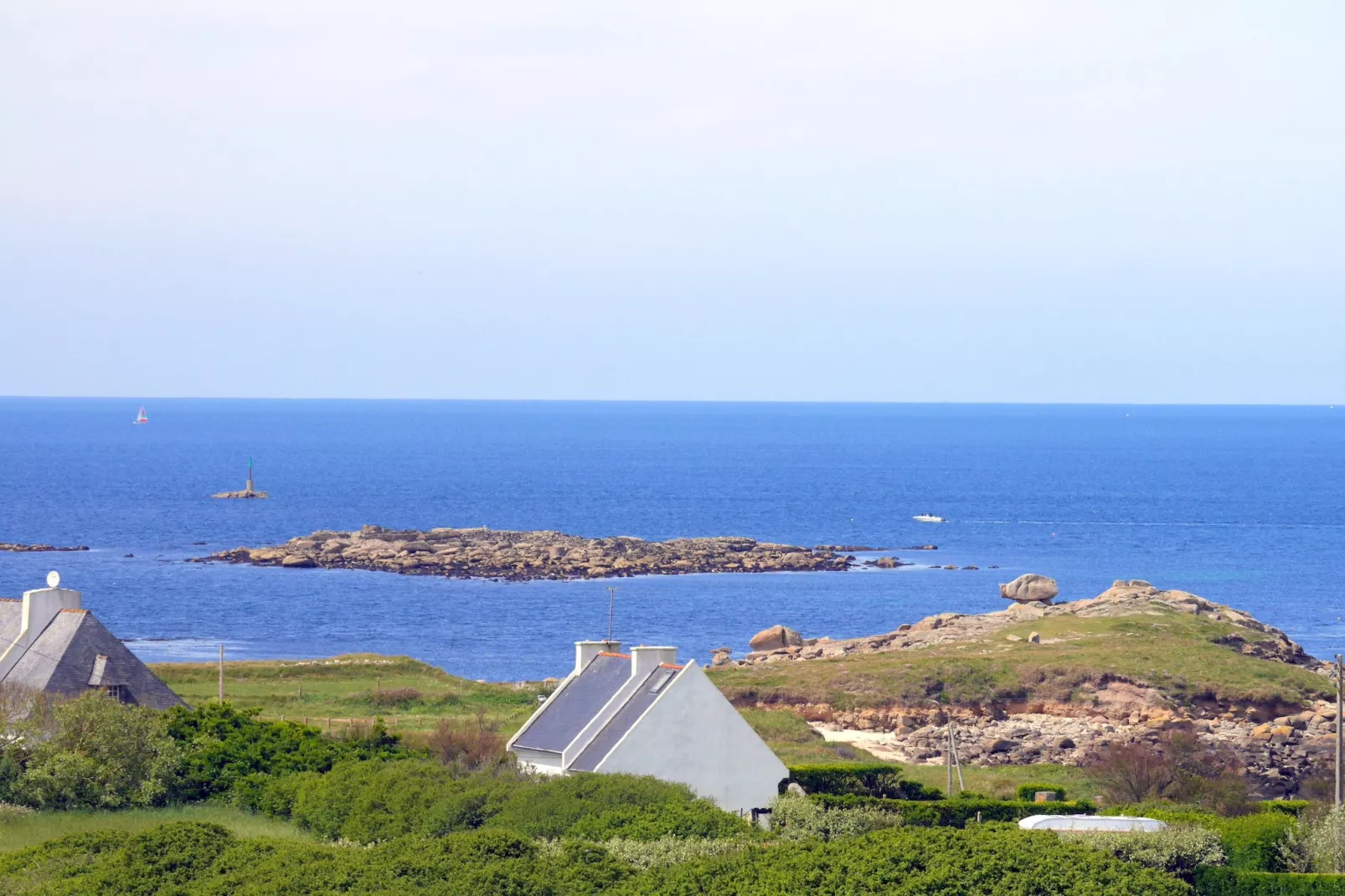	Ferienhaus mit 180° Panorama Meerblick Lampaul-Plouarzel - Uitzicht zomer