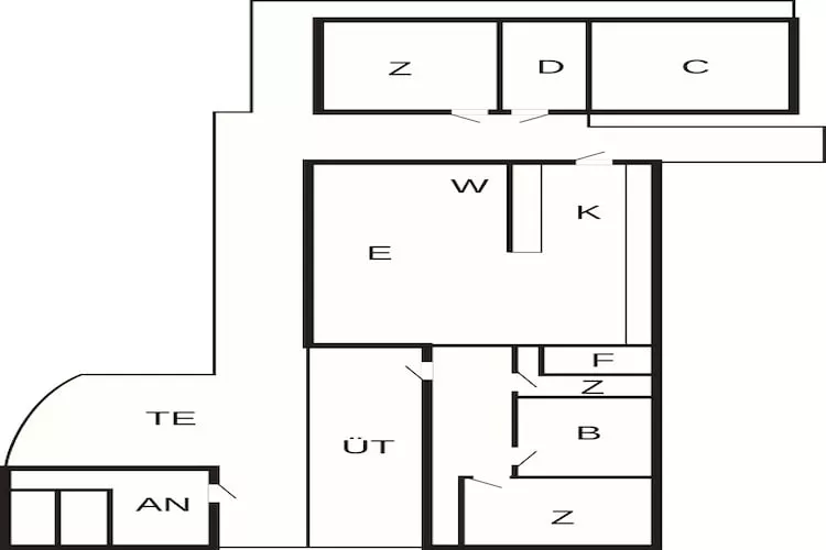Huis met houtkachel en aanbouw - Plattegrond