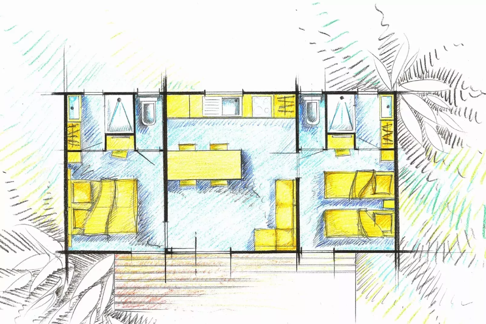 Luxe mobilhome met houten terras in het mooie Normandië-Woonkamer