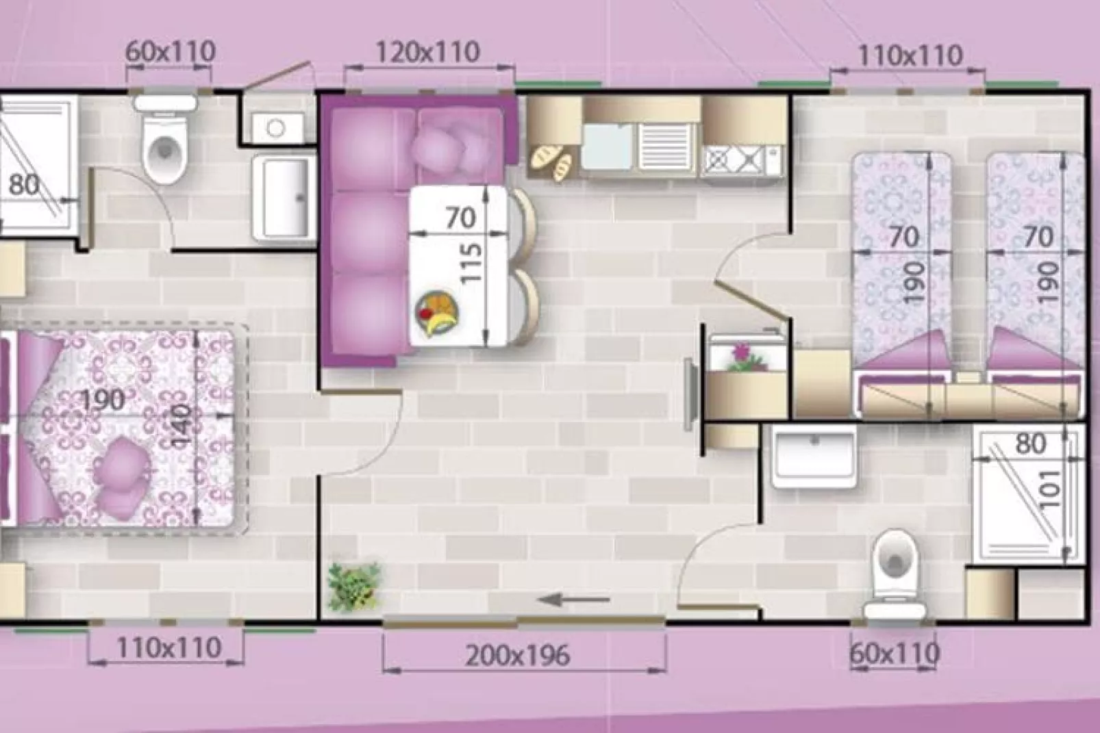 Mobile Homes Strasko Novalja Olive 34 qm für 5 Pers-Plattegrond